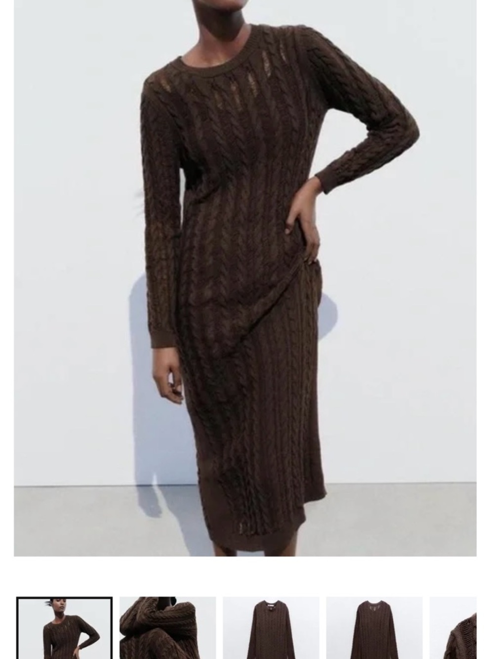 Zara Chocolate Brown Cable Knit Long Sleeve Dress